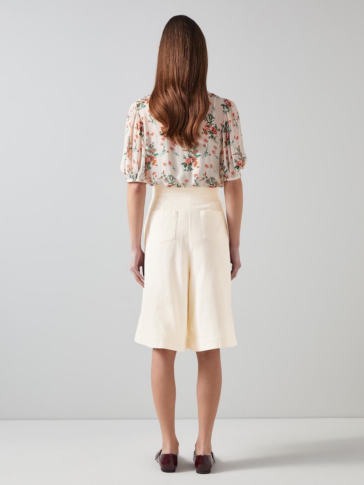 LK Bennett Cream LK Bennett Soft Tailored Skirt with Linen - Image 2 of 3 LK Bennett Cream LK Bennett Soft Tailored Skirt with Linen - Image 2 of 3