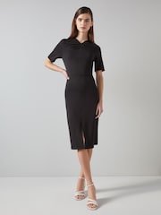 LK Bennett Black Tuck Front Lila Short Sleeve Dress - Image 1 of 3