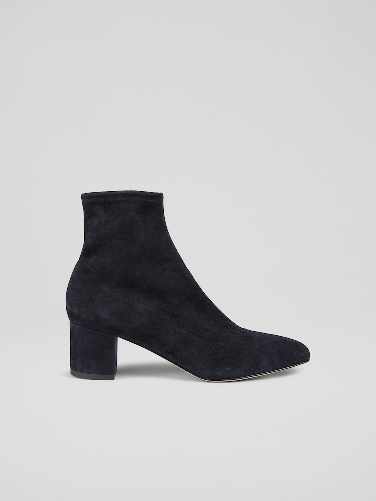 LK Bennett Navy Blue Grove Low Block Stretch Ankle Boots - Image 1 of 3