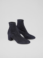 LK Bennett Navy Blue Grove Low Block Stretch Ankle Boots - Image 2 of 3