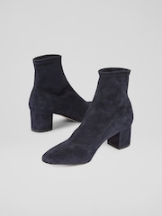LK Bennett Navy Blue Grove Low Block Stretch Ankle Boots - Image 3 of 3