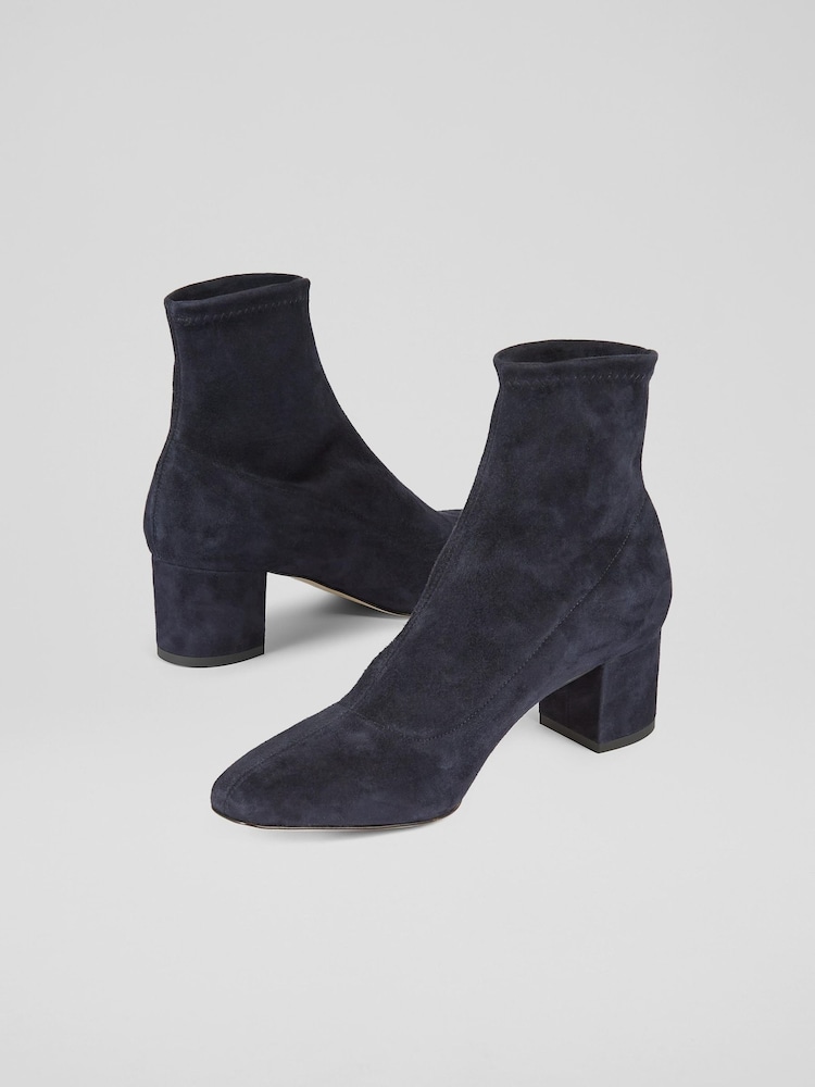 LK Bennett Navy Blue Grove Low Block Stretch Ankle Boots - Image 3 of 3