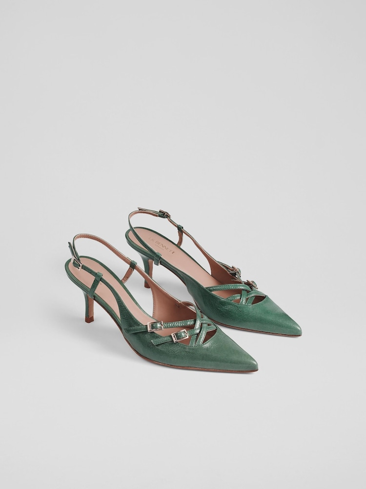LK Bennett Green Jade Caprice Multi Strap Open Court Shoes - Image 2 of 4
