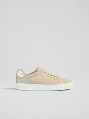 LK Bennett Natural/Gold Signature Trench Classic Stud Trainers - Image 1 of 4