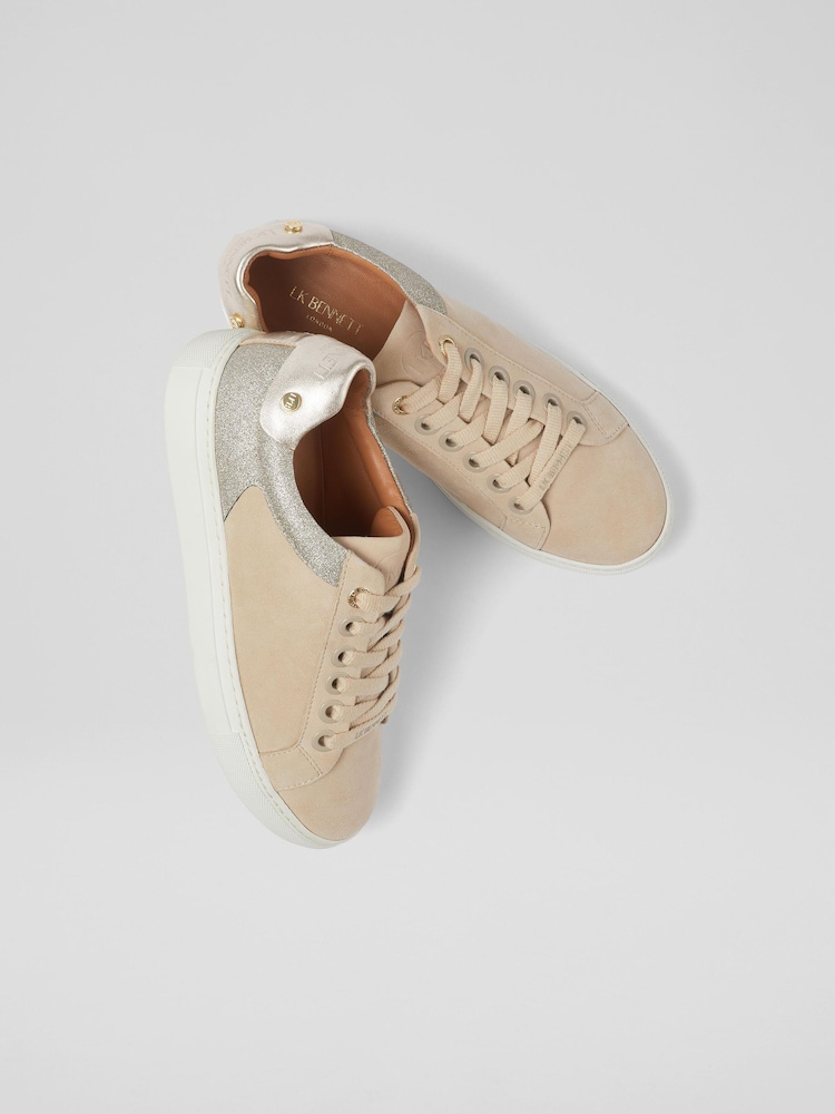 LK Bennett Natural/Gold Signature Trench Classic Stud Trainers - Image 2 of 4
