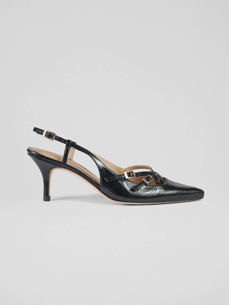 LK Bennett Blue Caprice Midnight Multi Strap Open Court Shoes - Image 1 of 4