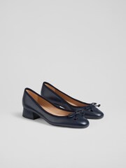 LK Bennett Navy Blue Aurelie Grosgrain Ballerina Court Shoes - Image 2 of 4