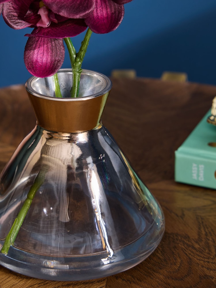 Purple Artificial Orchid In Small Glass Vase - Image 2 of 4