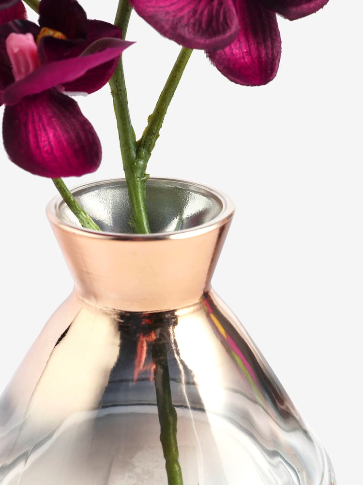 Purple Artificial Orchid In Small Glass Vase - Image 4 of 4