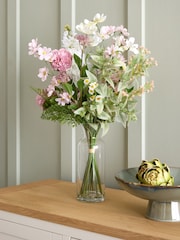Pink/White Artifical Floral Bouquet in Glass Vase - Image 1 of 3