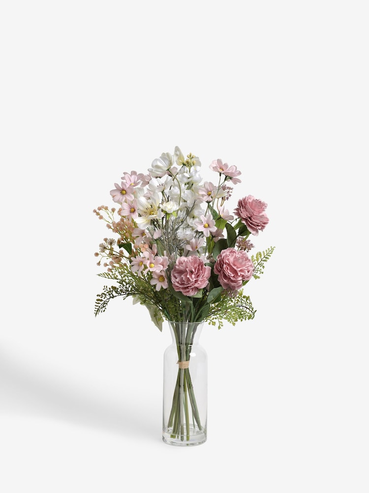 Pink/White Artifical Floral Bouquet in Glass Vase - Image 3 of 3