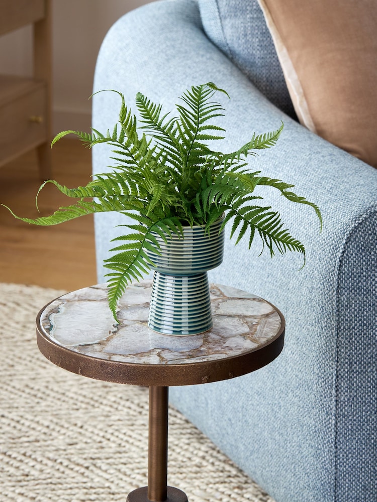 Green Artificial Fern in Ribbed Glaze Pot - Image 1 of 4