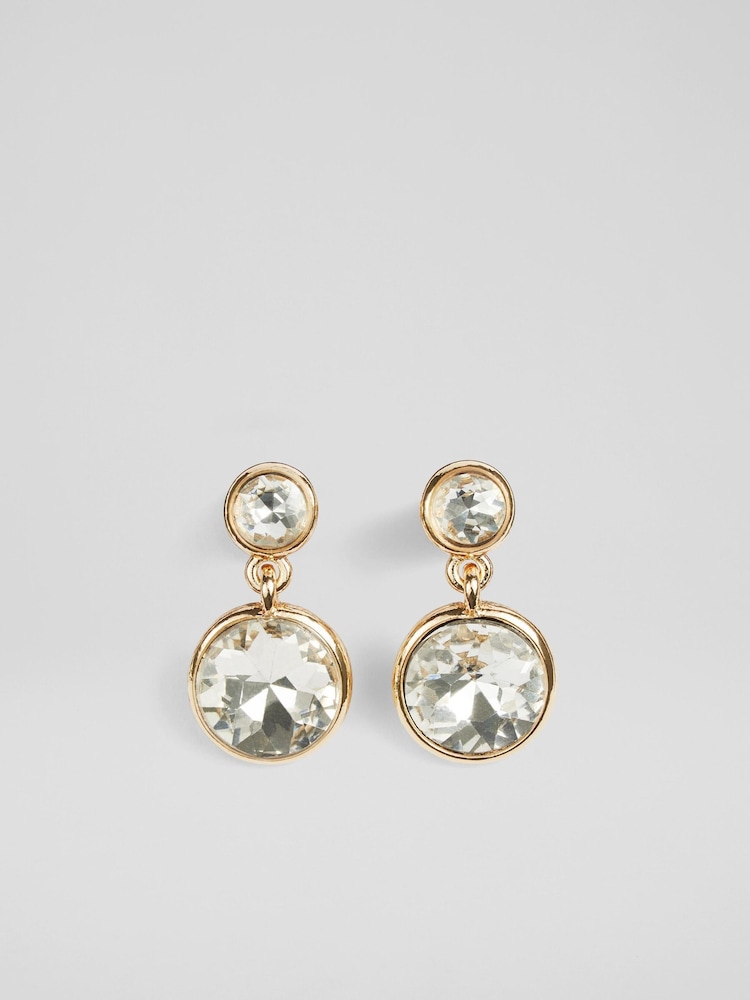 LK Bennett Brown Clear Round Crystal Drop Lulu Earrings - Image 1 of 2