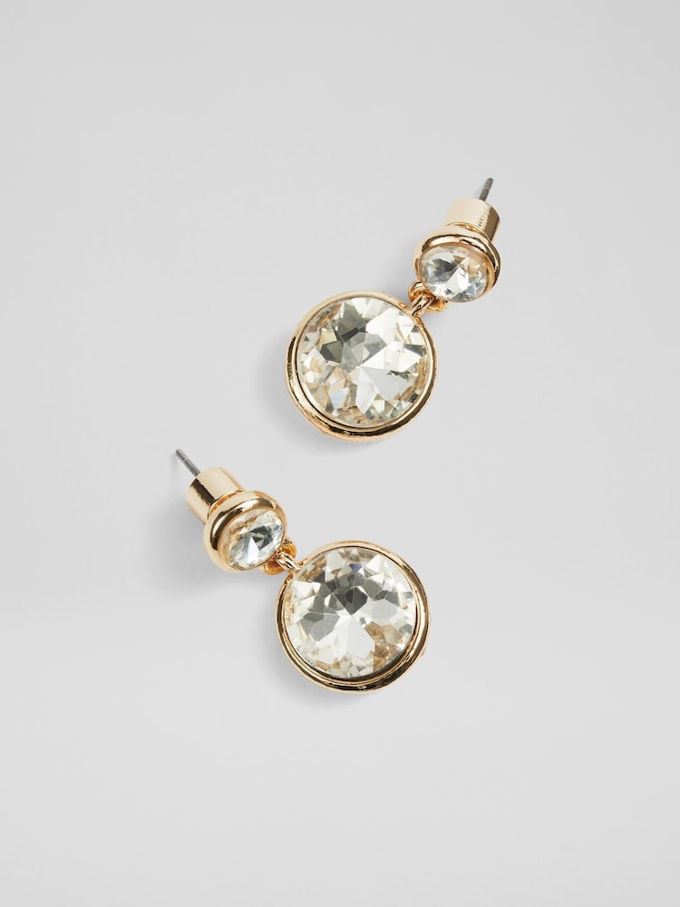 LK Bennett Brown Clear Round Crystal Drop Lulu Earrings - Image 2 of 2 LK Bennett Brown Clear Round Crystal Drop Lulu Earrings - Image 2 of 2