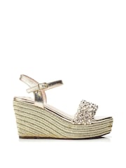 Moda in Pelle Gold Paysen Studded Woven Vamp Two Part Wedges - Image 1 of 4