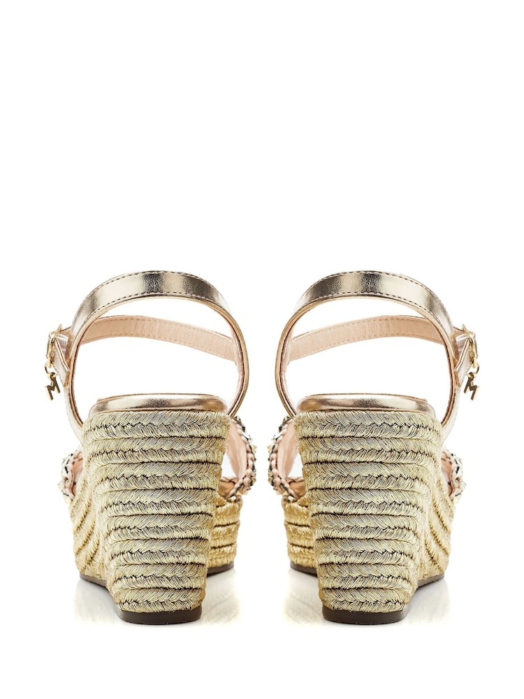 Moda in Pelle Gold Paysen Studded Woven Vamp Two Part Wedges - Image 3 of 4