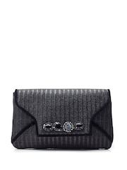 Pochette Moda in Pelle Quinn en raphia noire avec bordure de pierres - Image 1 of 4