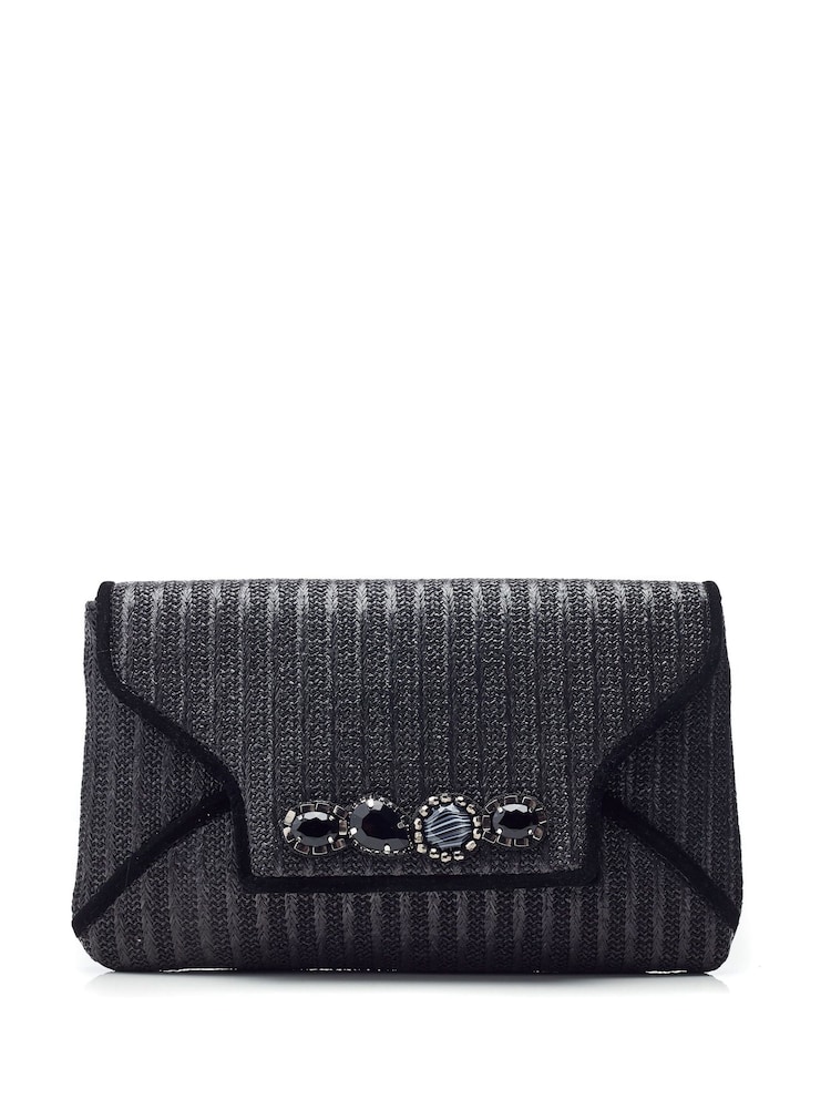 Pochette Moda in Pelle Quinn en raphia noire avec bordure de pierres - Image 1 of 4