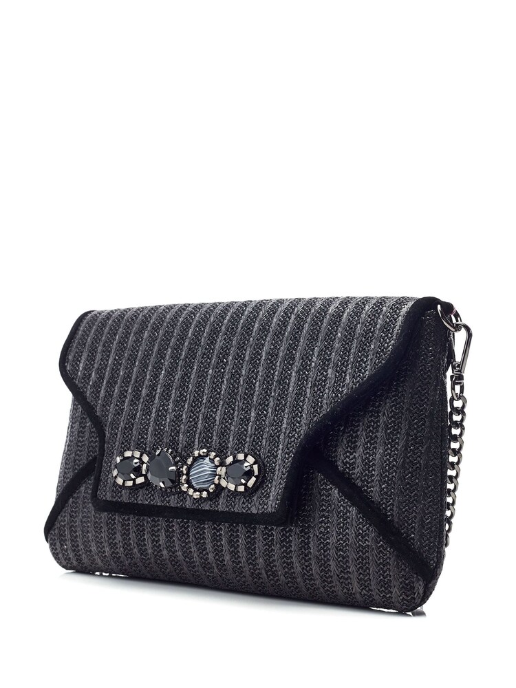 Pochette Moda in Pelle Quinn en raphia noire avec bordure de pierres - Image 2 of 4
