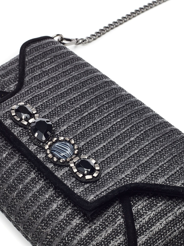 Pochette Moda in Pelle Quinn en raphia noire avec bordure de pierres - Image 4 of 4