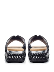 Moda in Pelle Naiah Low Wedge Raffia H-Band Black Sliders - Image 3 of 4
