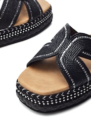Moda in Pelle Naiah Low Wedge Raffia H-Band Black Sliders - Image 4 of 4