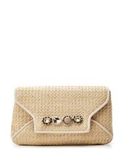 Moda in Pelle Natural Quinn Raffia Clutch With Gem Trim - Image 1 of 4