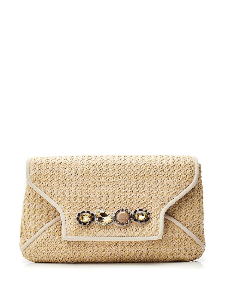 Moda in Pelle Natural Quinn Raffia Clutch With Gem Trim - Image 1 of 4