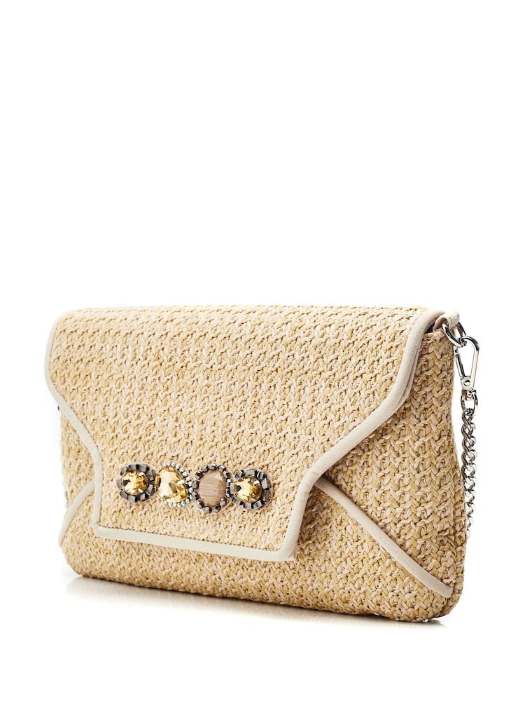 Moda in Pelle Natural Quinn Raffia Clutch With Gem Trim - Image 2 of 4