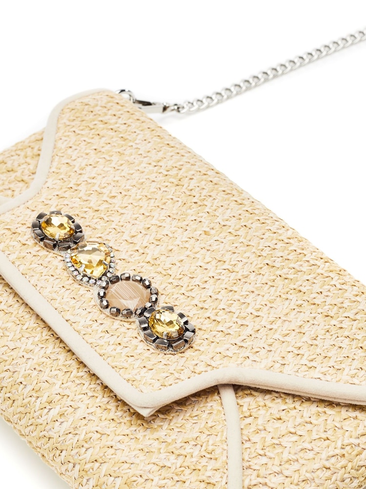 Moda in Pelle Natural Quinn Raffia Clutch With Gem Trim - Image 4 of 4