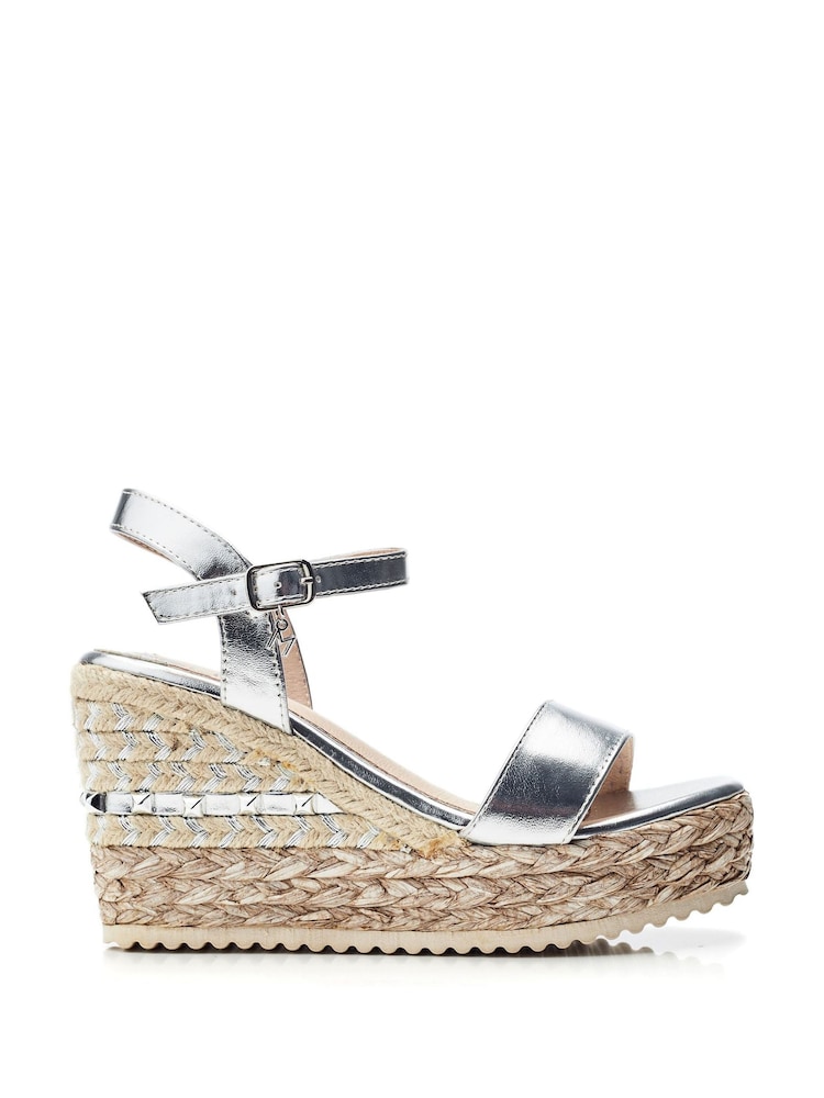 Moda in Pelle Silver Erynn Studded Woven Jute Two Part Wedges - Image 1 of 4