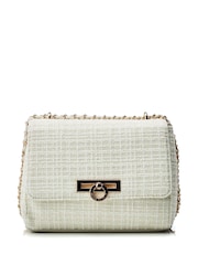 Moda in Pelle Cheryl Cross-Body Tweed White Bag With Chain Strap - Image 1 of 4