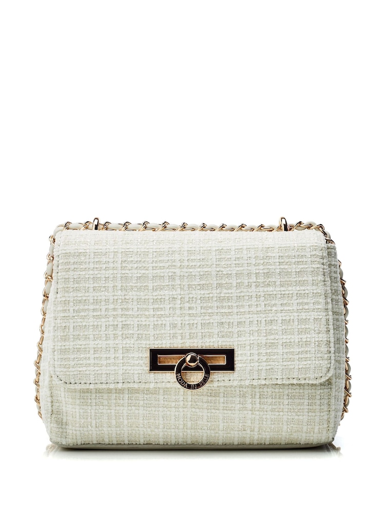 Moda in Pelle Cheryl Cross-Body Tweed White Bag With Chain Strap - Image 1 of 4