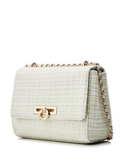 Moda in Pelle Cheryl Cross-Body Tweed White Bag With Chain Strap - Image 2 of 4