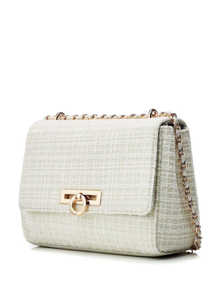 Moda in Pelle Cheryl Cross-Body Tweed White Bag With Chain Strap - Image 2 of 4