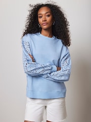 Mint Velvet Blue Broderie Sweatshirt - Image 3 of 7