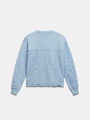 Mint Velvet Blue Broderie Sweatshirt - Image 6 of 7