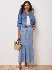 Mint Velvet Blue Denim Midi Skirt - Image 1 of 5