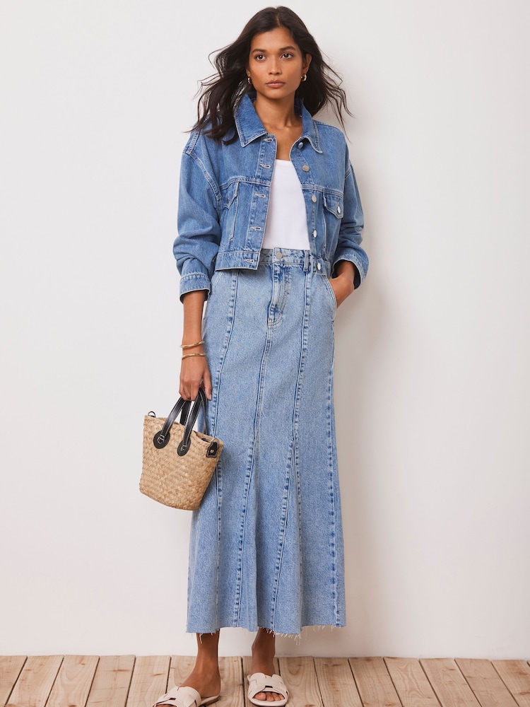 Mint Velvet Blue Denim Midi Skirt - Image 1 of 5 Mint Velvet Blue Denim Midi Skirt - Image 1 of 5
