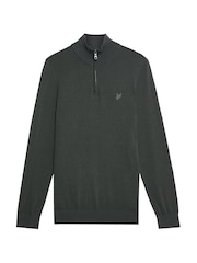 Lyle & Scott Grey Tonal Eagle Merino Quarter Zip Jumper - Image 5 of 5