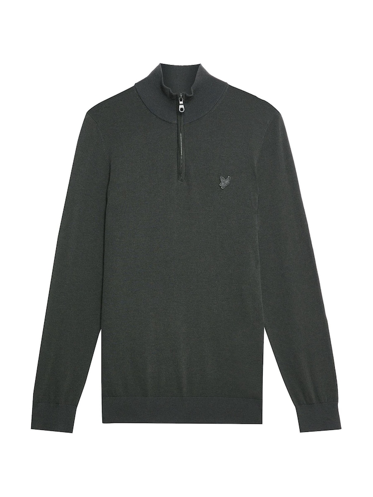Lyle & Scott Grey Tonal Eagle Merino Quarter Zip Jumper - Image 5 of 5