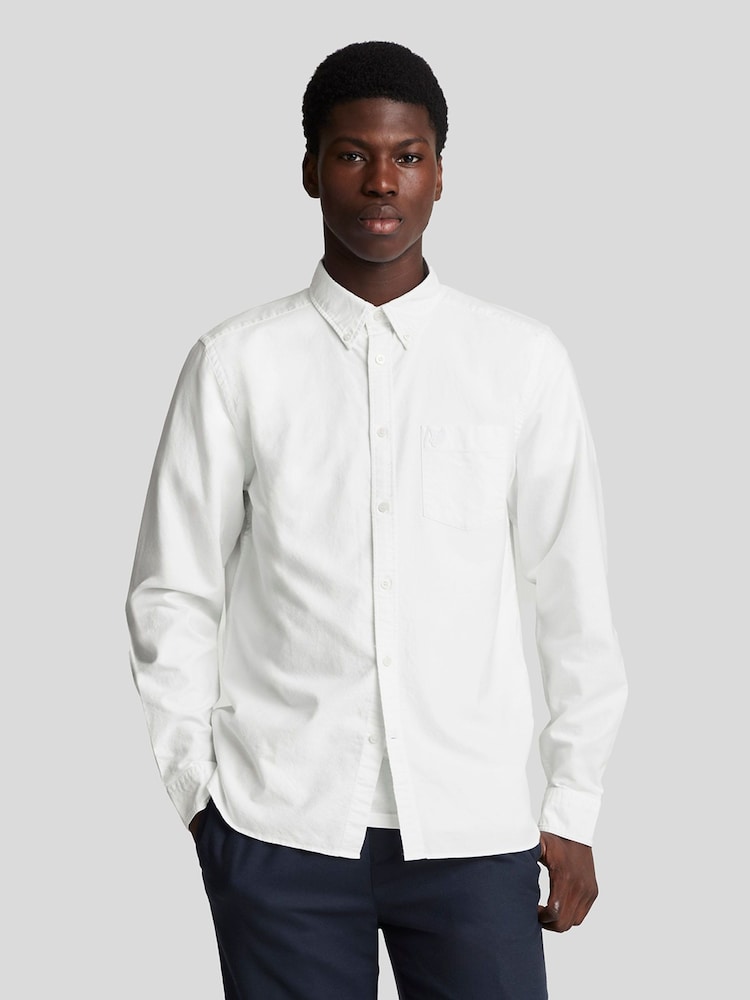 Lyle & Scott White Tonal Eagle Plain Oxford 100% Cotton Shirt - Image 1 of 5
