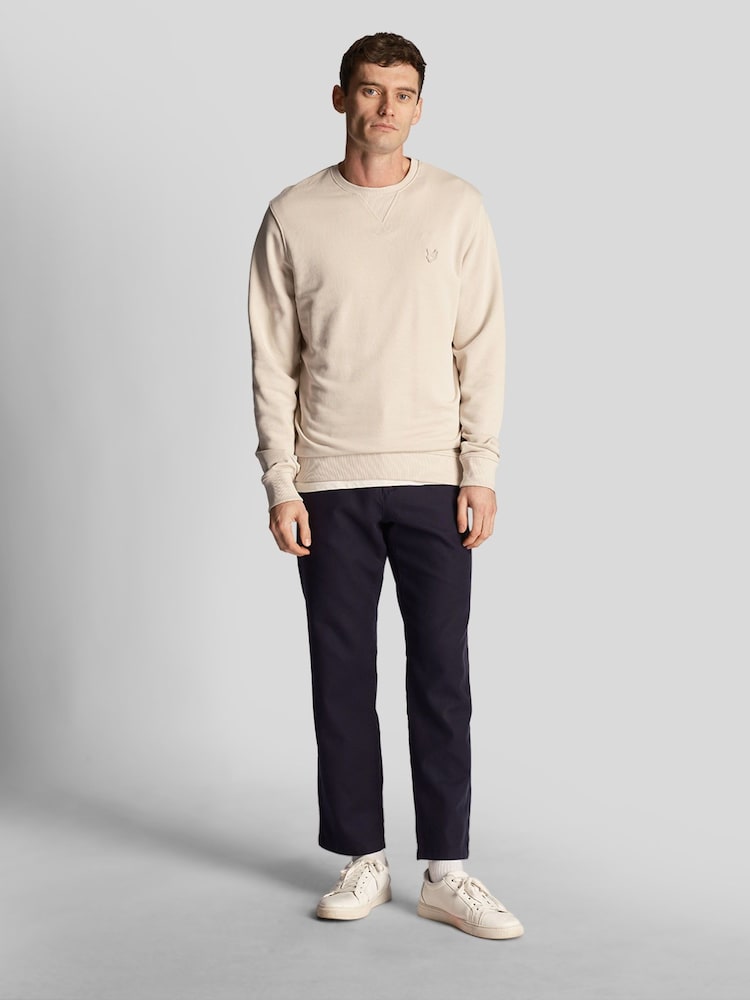 Cream - Lyle & Scott Tonal Eagle Guler rotund  100% Bumbac Hanorac - Image 4 of 4