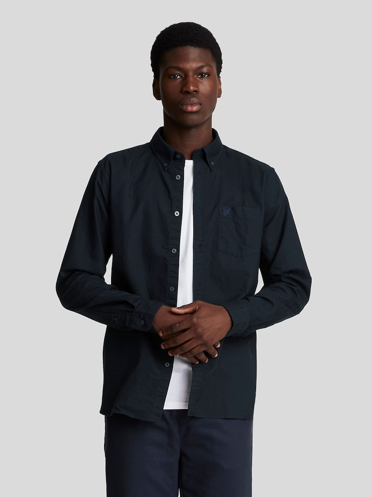 Lyle & Scott Blue Tonal Eagle Plain Oxford 100% Cotton Shirt - Image 1 of 5