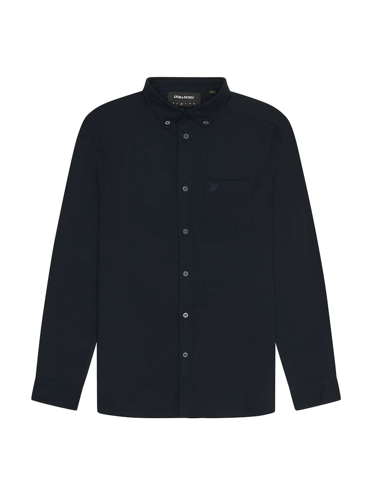Lyle & Scott Blue Tonal Eagle Plain Oxford 100% Cotton Shirt - Image 5 of 5