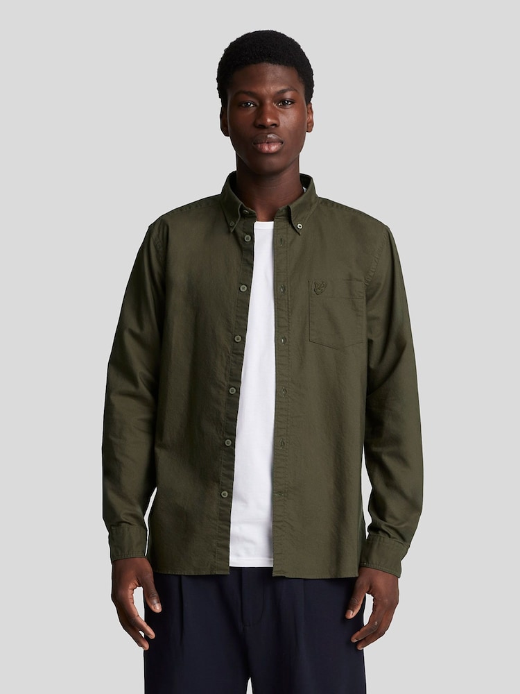 Lyle & Scott Green Tonal Eagle Plain Oxford 100% Cotton Shirt - Image 1 of 4