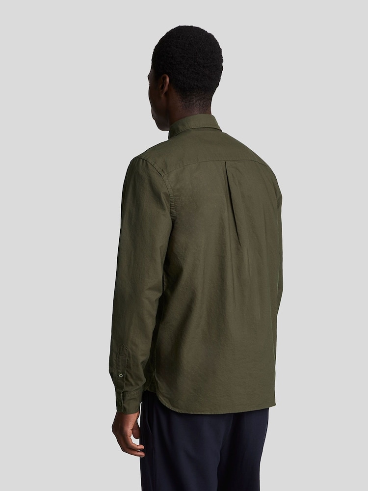 Lyle & Scott Green Tonal Eagle Plain Oxford 100% Cotton Shirt - Image 2 of 4
