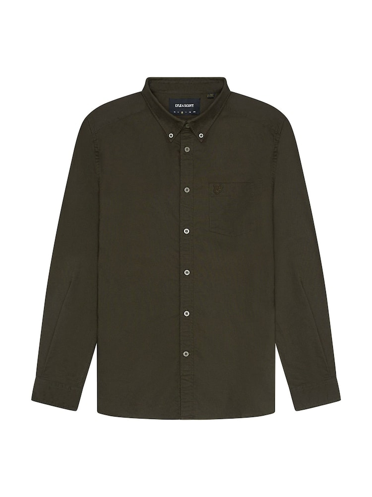 Lyle & Scott Green Tonal Eagle Plain Oxford 100% Cotton Shirt - Image 4 of 4