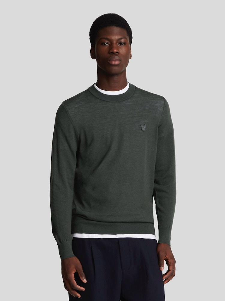 Lyle & Scott Grey Tonal Eagle Merino Crew Neck Jumper - Image 1 of 5 Lyle & Scott Grey Tonal Eagle Merino Crew Neck Jumper - Image 1 of 5
