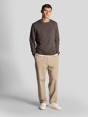 Gri - Lyle & Scott Tonal Eagle Guler rotund  100% Bumbac Hanorac - Image 3 of 5